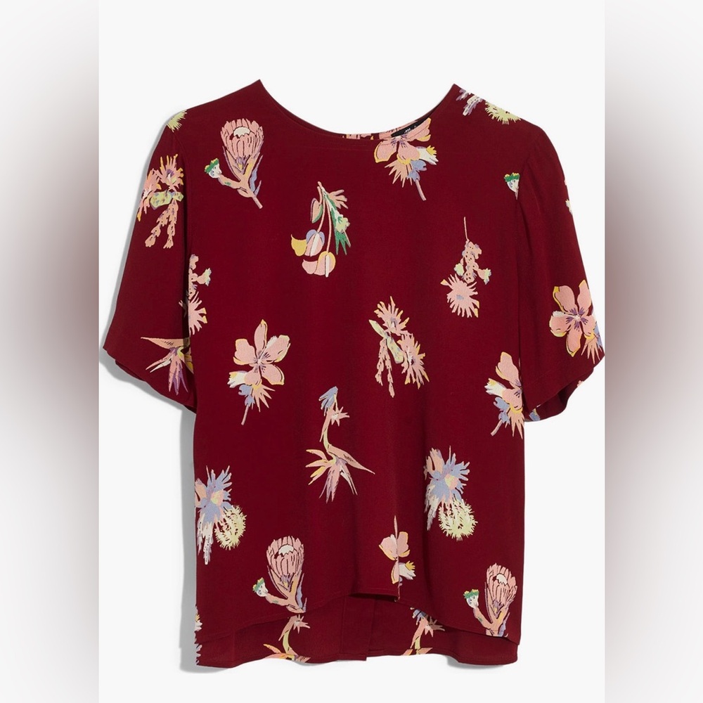 Madewell Bird of Paradise Button Back Top in Deep Crimson. Size Small - Picture 3 of 7